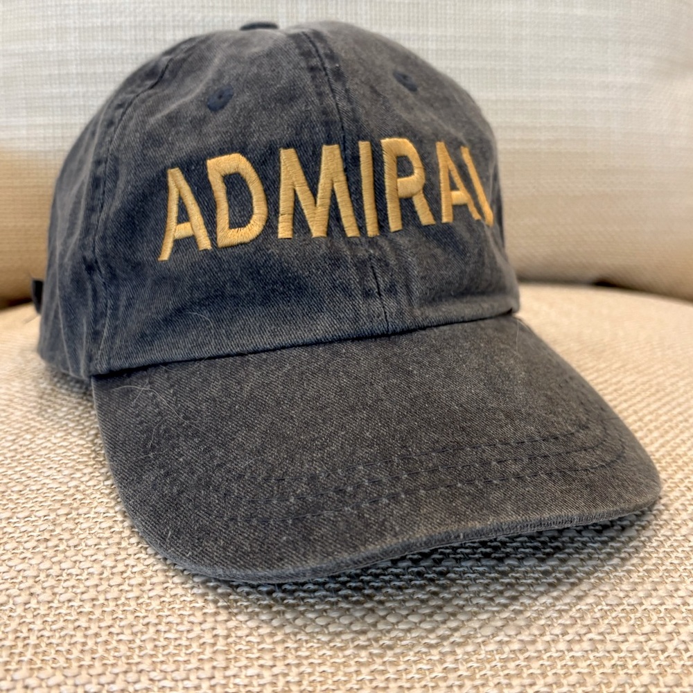 Admiral Dark Wash Denim w Embroidery in Yellow /Metal Adjustable Closure / OSFM